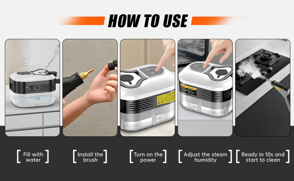 Haz clic para una vista completa 4+ 2 VIDEOS Limpiador de vapor de alta presión, 2500 W portátil de alta temperatura para baño de alta temperatura, máquina de limpieza de vapor para uso doméstico, grasa de cocina, limpieza de automóviles